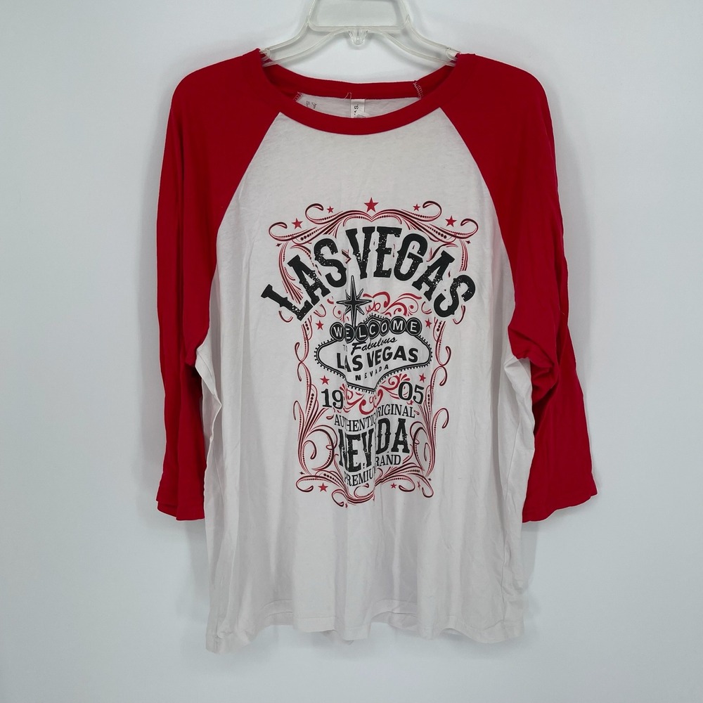 Bella+Canvas Women's White Red Las Vegas Graphic Baseball Tee Size‎ 2XL